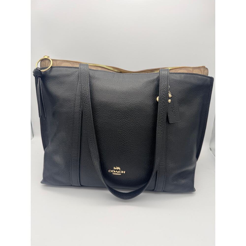Coach May Tote in Refined Pebble Leather with Signature Canvas Detail - Black - Picture 2 of 11